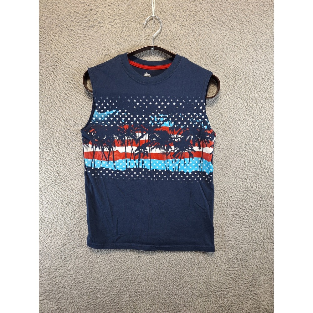 Way To Celebrate Tank Top Shirt Boys‎ XL Blue Patriotic Palm Tree Stars USA